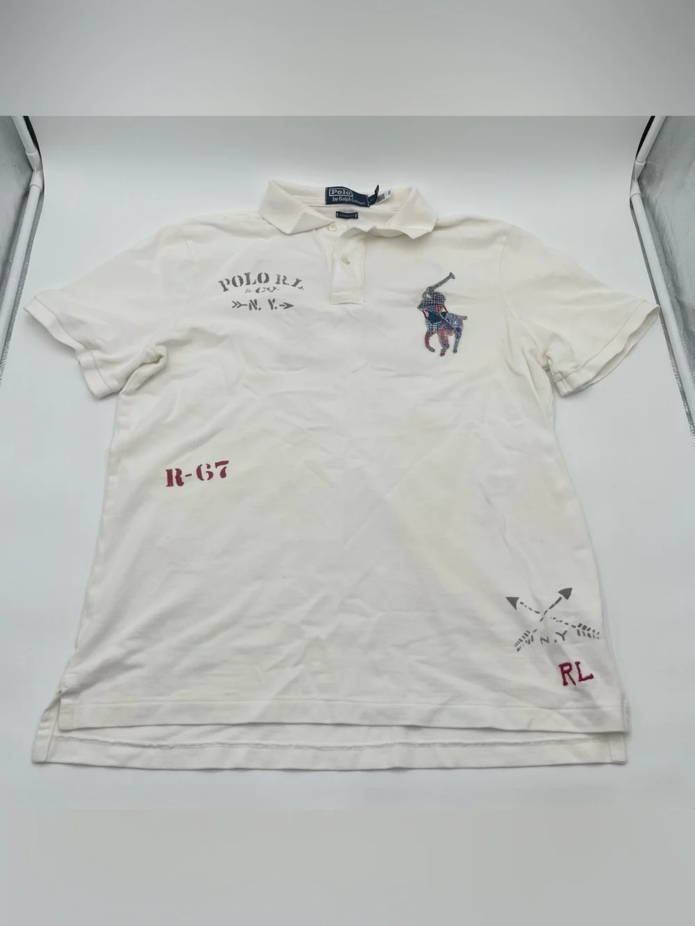 Polo Ralph Lauren Big Patchwork Pony Polo Shirt Men's Medium Stencil White READ